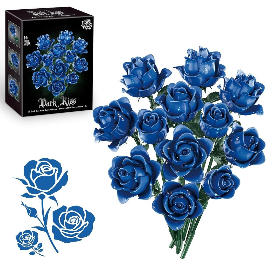 Pink Roses Bouquet Building Set, Artificial Flowers Botanical Collection Blocks Kit DIY Fake Roses for Adults Women Valentines & Mother's Day