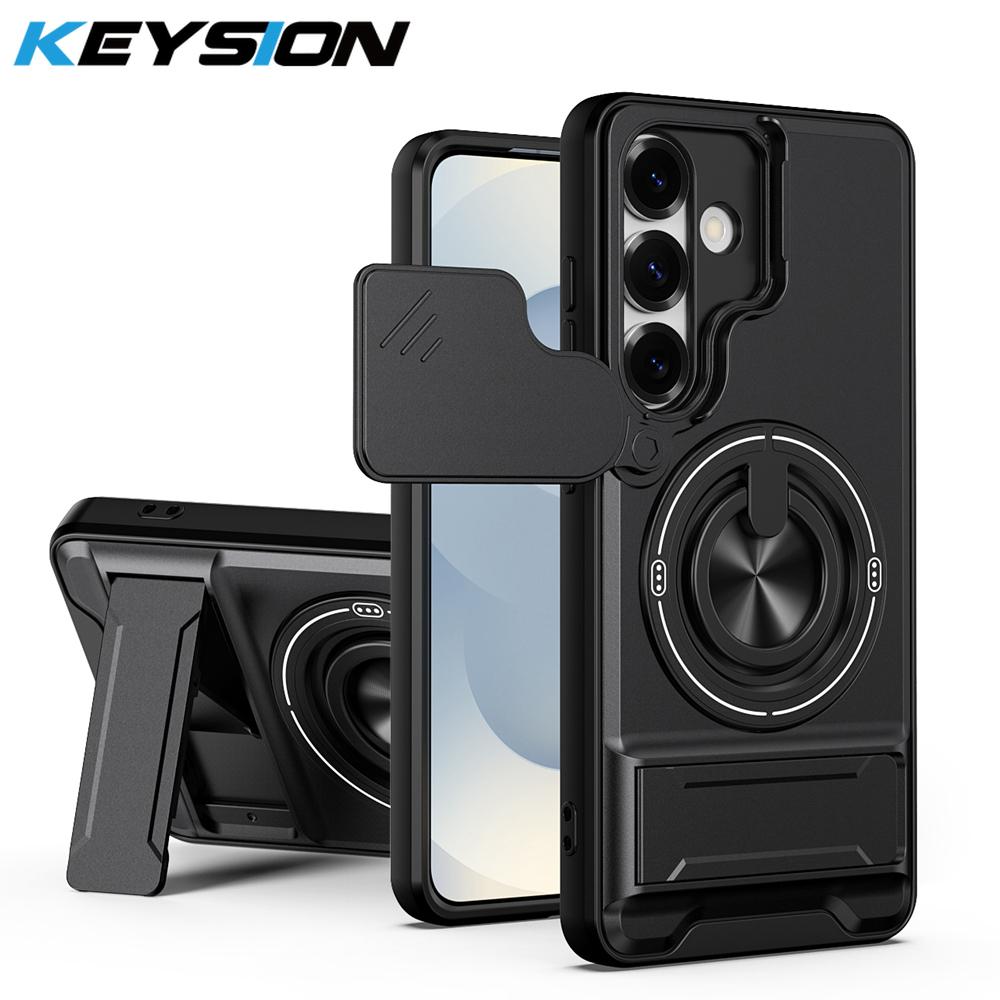 KEYSION Magnetic Phone Case for Samsung Galaxy S25 S26 Ultra S26+ S25 FE Slide Camera Protection Upright Kickstand Ring Shockproof Cover