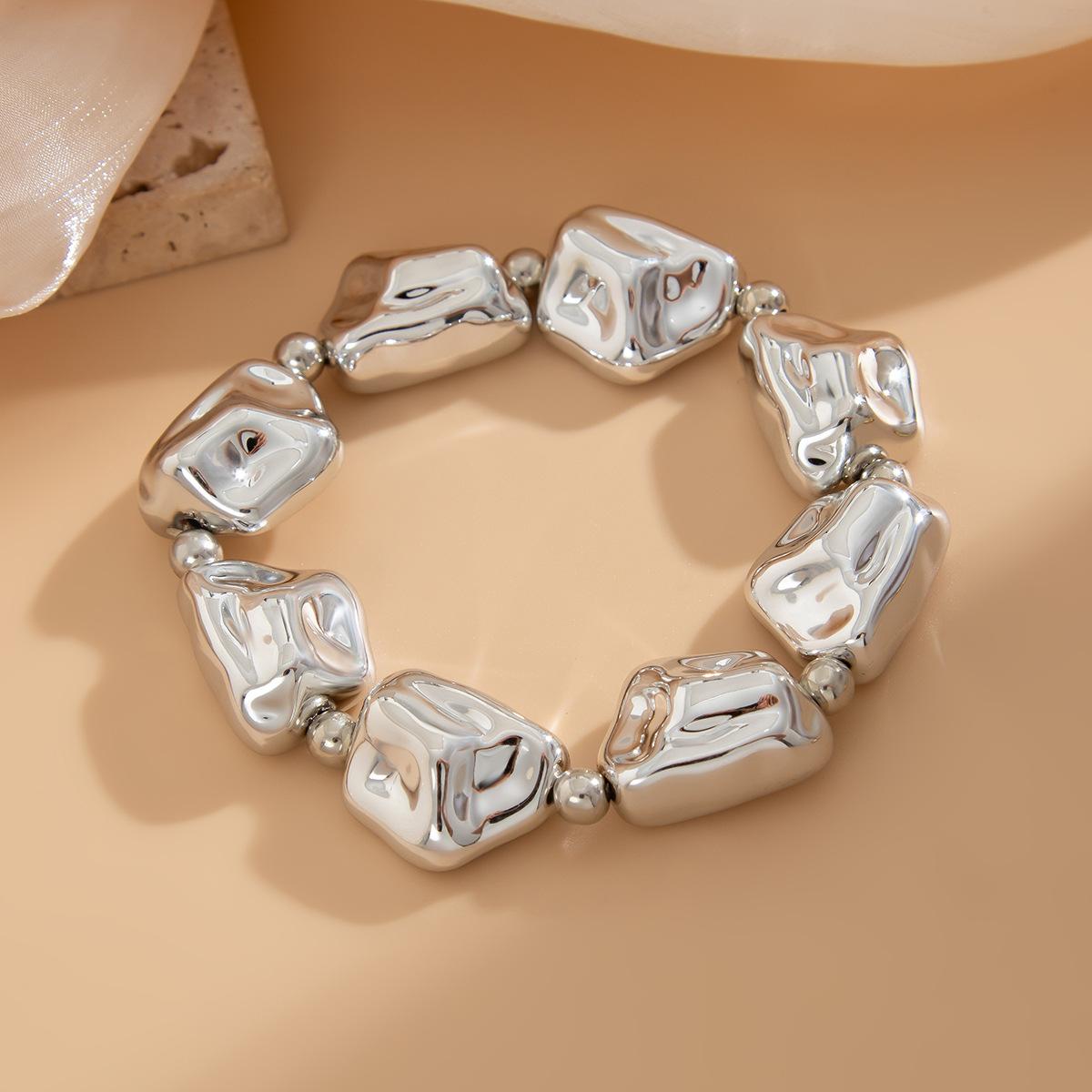 

DIEZI Exaggerated Vintage CCB Beads Bracelet Men Punk Gold Silver Color Geometric Irregular Cuff Wide Bangles For Women Jewelry