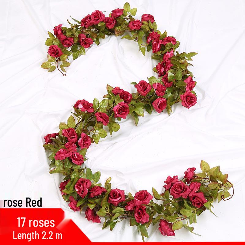 Artificial Rose Vine Ceiling Decor with Rattan for Living Room and AC Pipe Cover