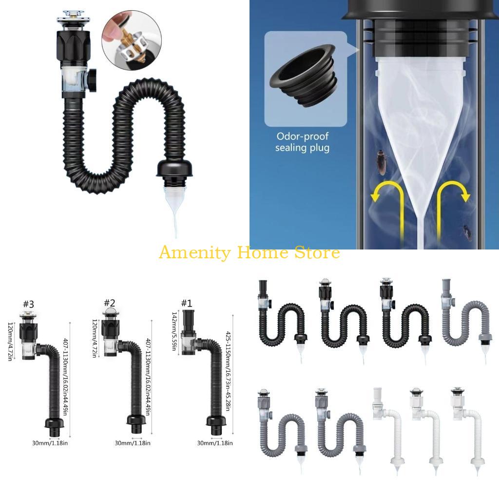 F26C Convenient Sink Drain Solution ABS & Steel Sink Drain Set Drain Pipe Set Preventing Clogs Unpleasant Odors for Bathroom
