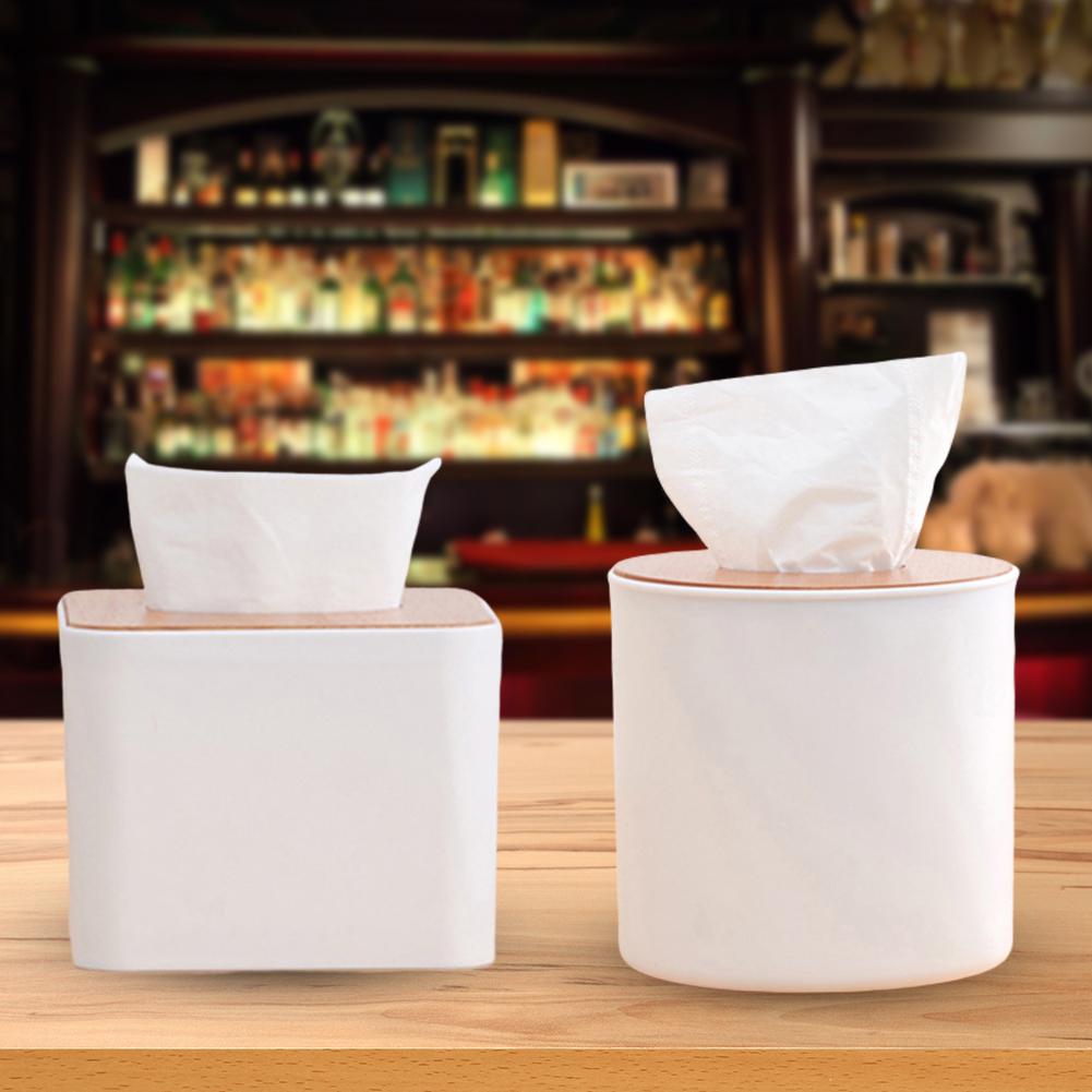 Home Kitchen Round/Square Wooden Tissue Box Case Napkin Holder Home Organizer Napkin Holder Tissue Holder Tissue Case Tempat Box