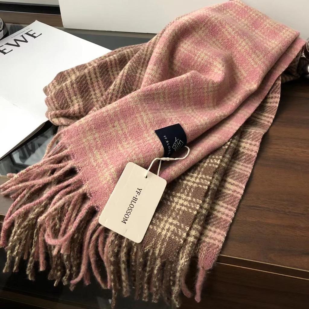 Autumn And Winter Scarf Ab Color Matching Plaid Cashmere Warm Shawl Dual-Purpose Scarf Tide