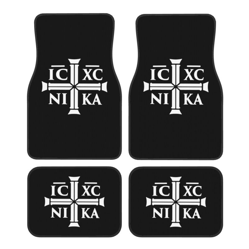 

IC XC NIKA Cross Jesus Christ Car Floor Mats Set of 4 Pcs Non Slip Front and Rear Foot Mats Universal Car Mats Protector 4pcs