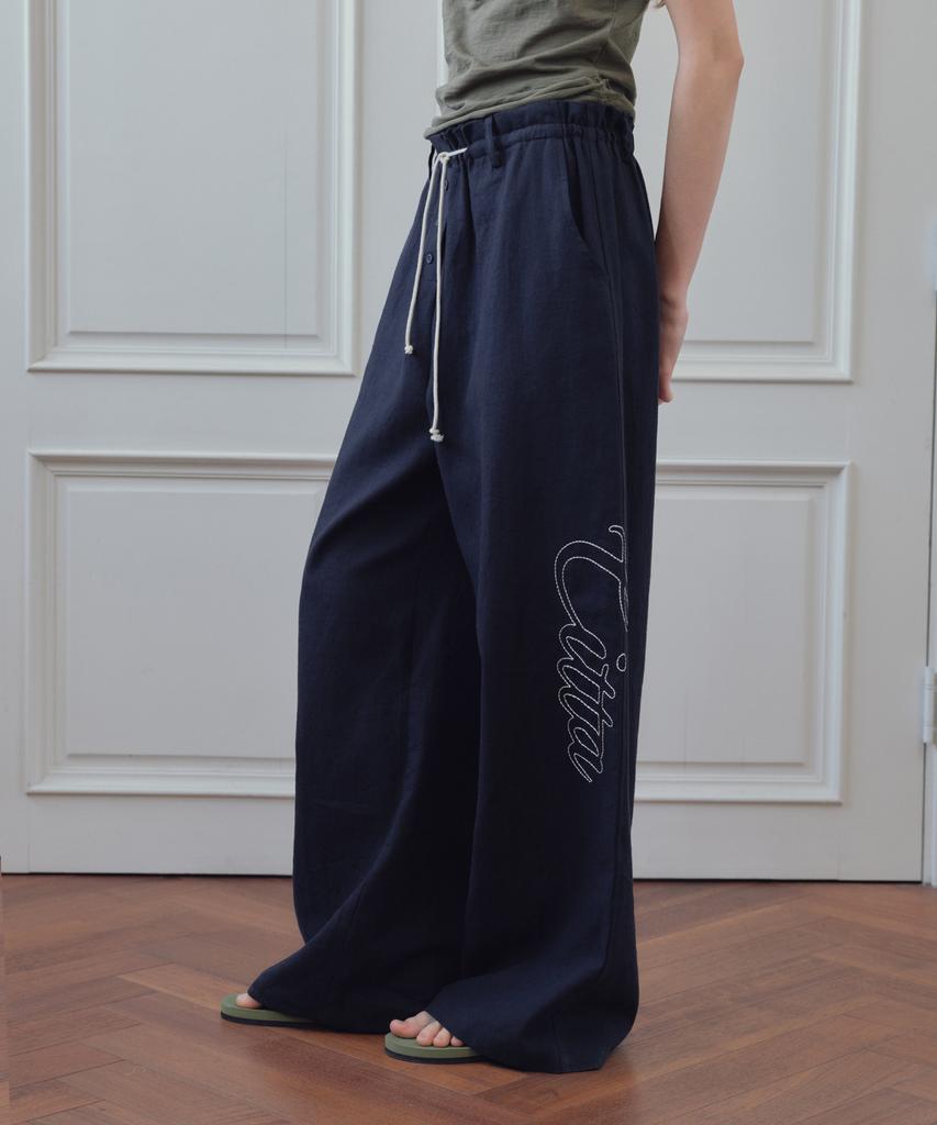 CITTA Signature Logo Linen Wide Pants_Ctb574(Navy)