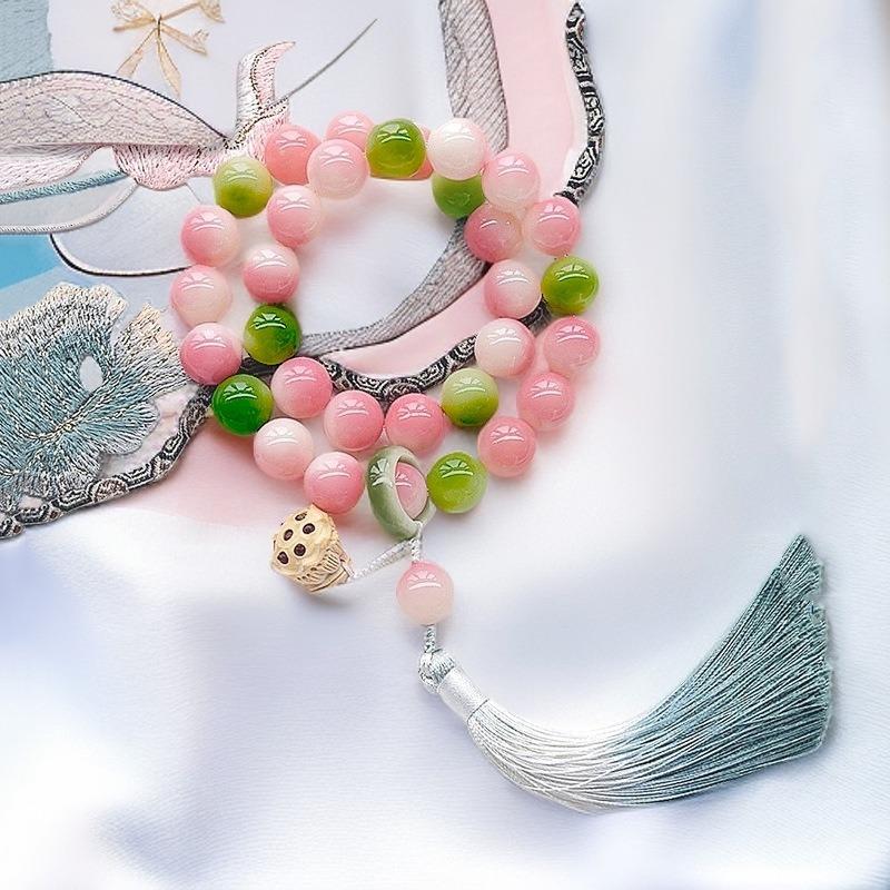 Pink Gradual Change, Clear Lotus White Jade Bodhi Bracelet, Female Lotus Tassel, Handheld Wenwan Buddha Bead Plate To Play