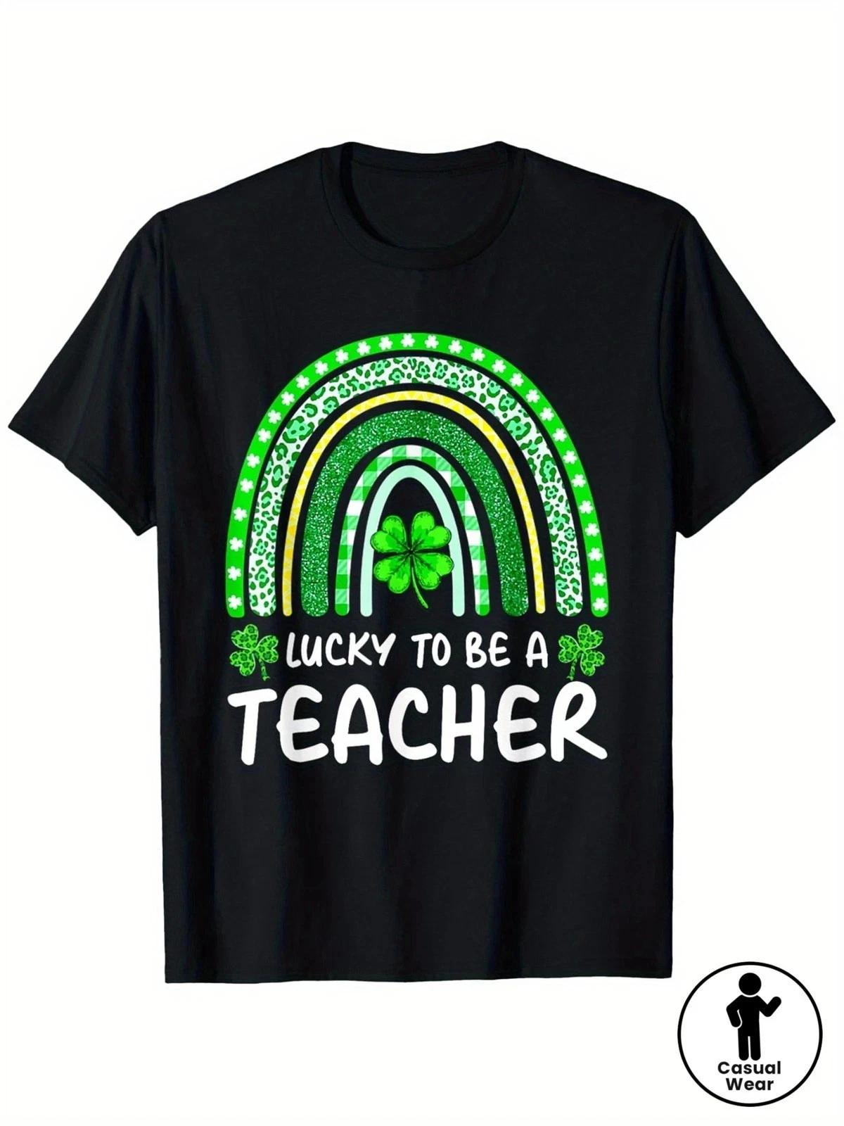 Lucky To Be A Teacher St Patrick’s Day Shirt Shamrock Rainbow Teacher Tee 3XL