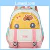 Kids Nylon Cartoon Bear And Eye Printed Backpack With Color Blocked Design For Children