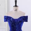 Off-the-Shoulder Sequined Evening Gown for Women: Ideal for Performances, Beauty Pageants, and Gala Events with Puffy Long Skirt.