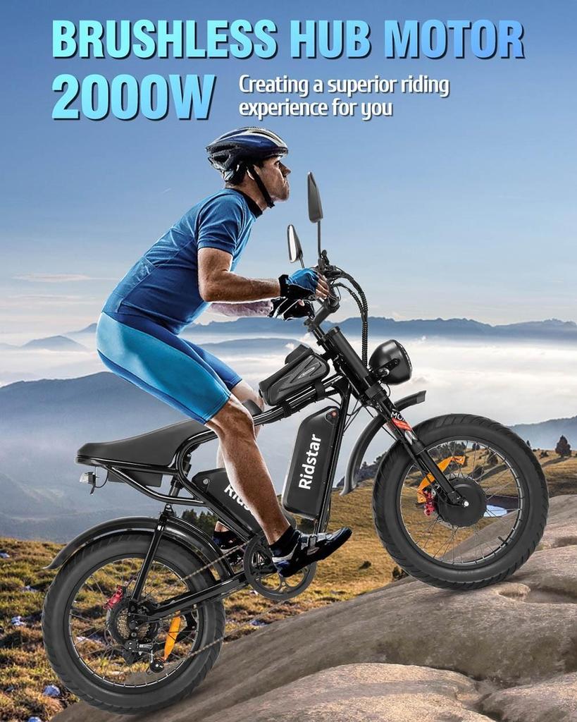 Ridstar Q20 Pro Off-road Electric Bike, 20*4 Inch Fat Tires, 2*1000W Motor, 52V 20AH Dual Battery, 34mph Max Speed