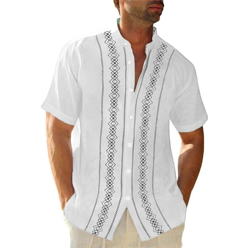 Summer Men's Shirt Button Short Sleeved Design with Stripes for Coolness Solid Color Top Shirts Men’s