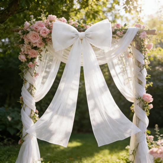 Extra Large Organza Bow Decoration 39 x 59 Inch Giant Tulle Bow with Tie And Long Ribbon Tails