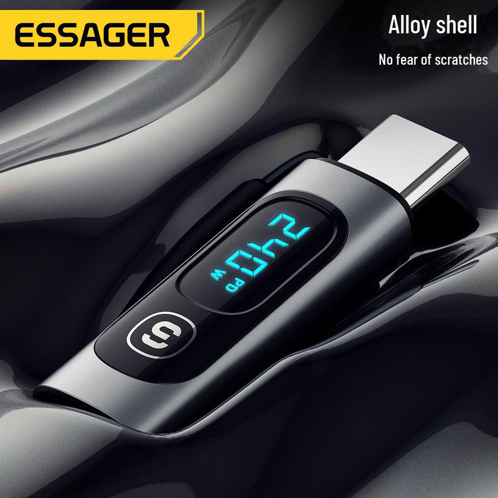 ESSAGER 240W Type-C Male To Female Fast Charging OTG Adapter with Digital Display