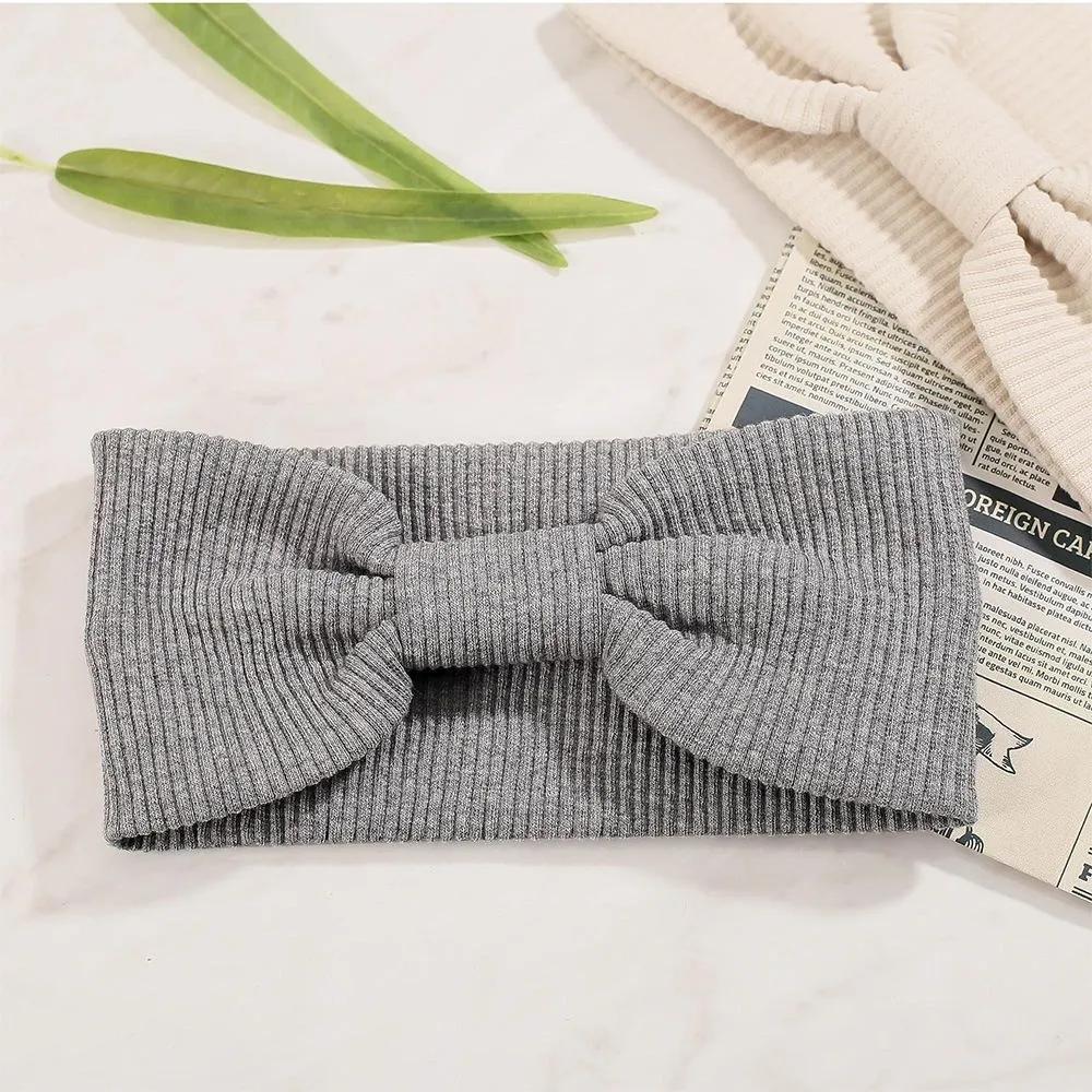Daily Headband Designer Headband Angel Scrunchie Ribbon Ribbed Turban Light Gray