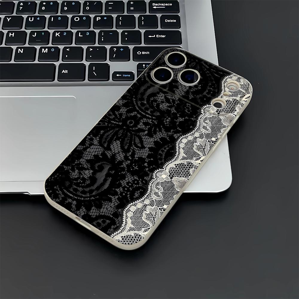 Чехол для телефона с кружевным узором для iPhone 17 Air 16 14 15 Pro Plus 13 12 11 Pro Max Ударопрочный Силиконовый Чехол Fundas iphone 11 black