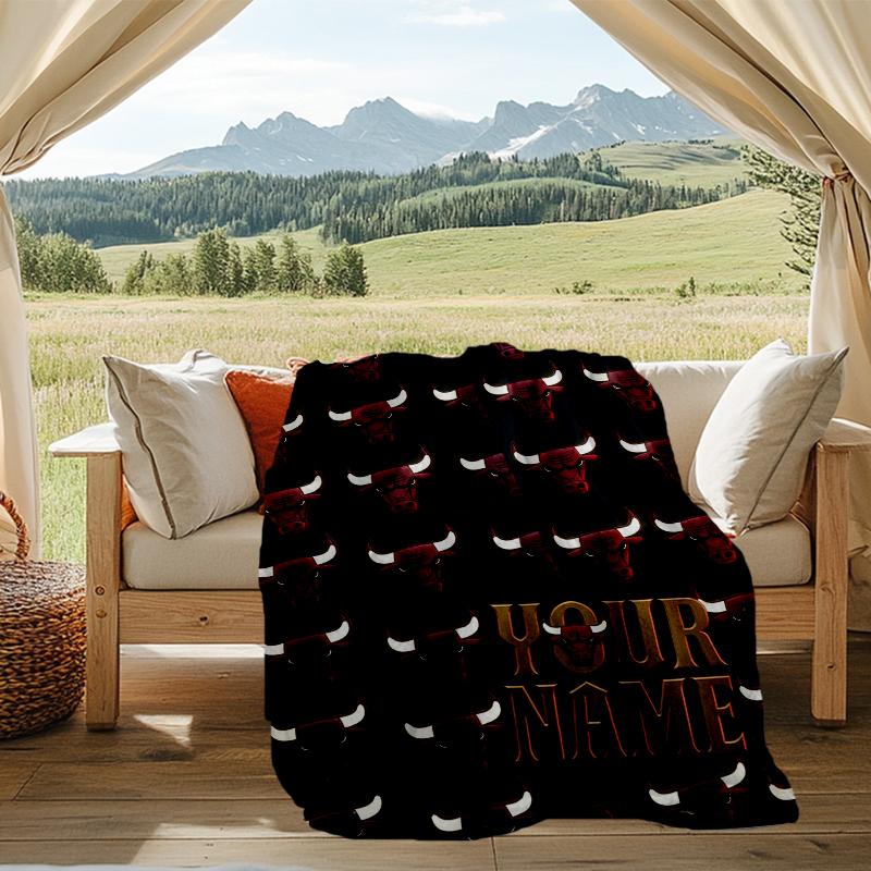 Custom Name Chicago Bulls logo Flannel Fleece Blanket Cozy Warm Throw Blanket For Couch Bed Travel All Season Use