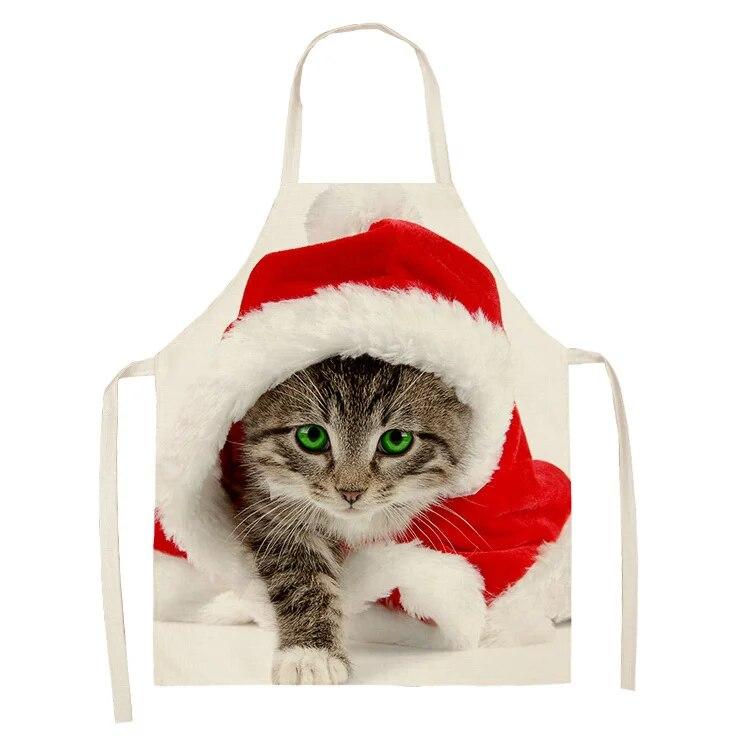 Simple Red Hat Cat and Dog Pattern Women's Kitchen Apron Linen Clean New Year 2022 New Apron