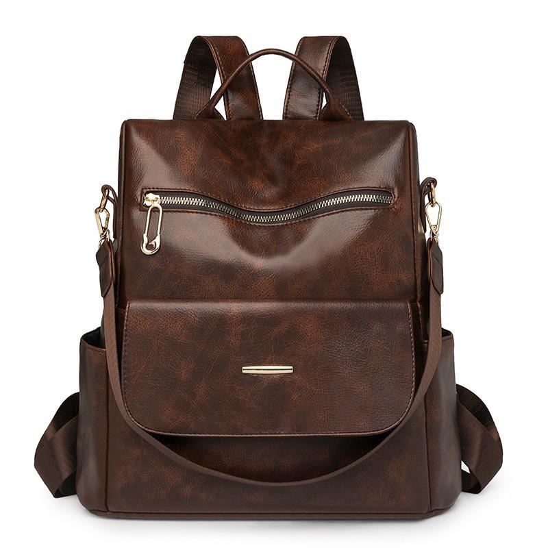 

One Shoulder Bag Retro Fashion PU Soft Leather Bright Shoulder Bag Large Capacity Commuting All Match Women s Backpack коричневий/кавовий