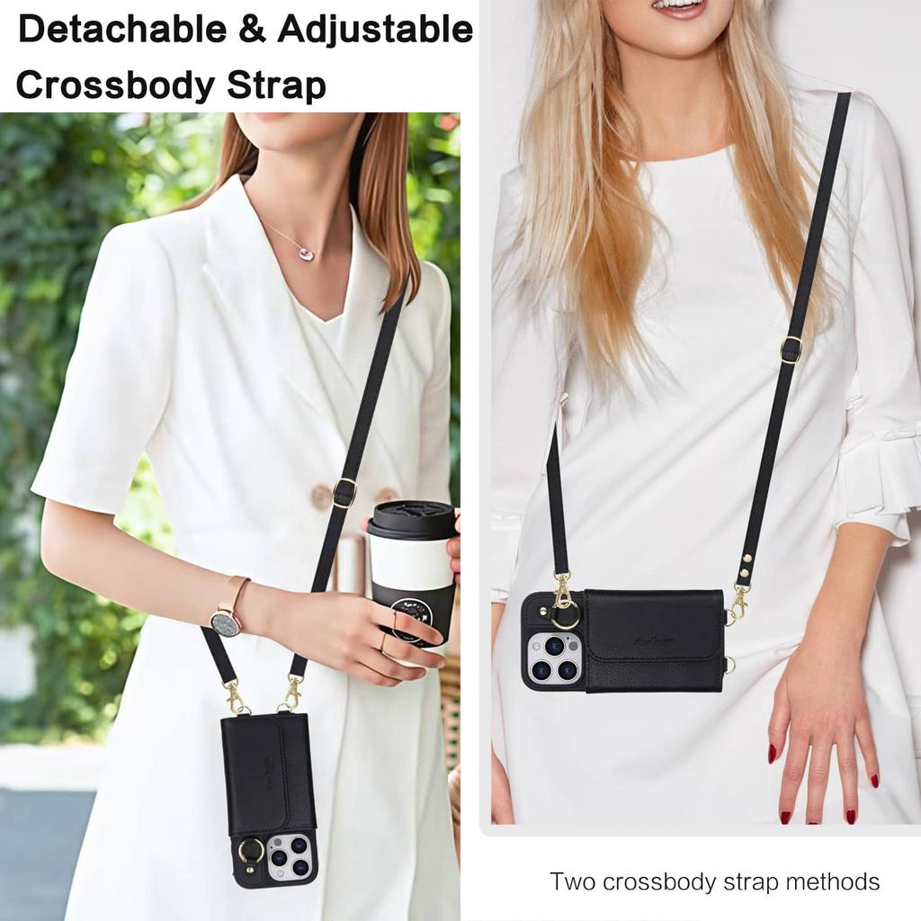 Designed for iPhone 16e/16/15/14/13/12 Pro Max Wallet Case Detachable Wallet Case with Crossbody Strap [Compatible with MagSafe]