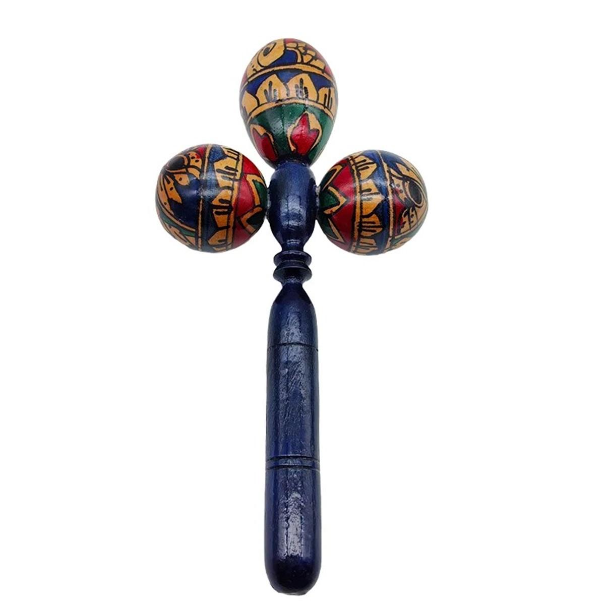 Wooden Maraca Hand Drawn Colored Sand Hammer Accompaniment Sound Healing Maracas Musical Party Percussion Instrument for Adults Blue Handle