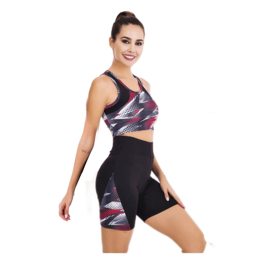 Ensemble de sport bustier et collants courts pour femme Lady 4005 de couleur noire et bleue