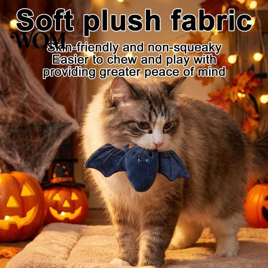 Non-toxic Cat Chew Toy Halloween Theme Toy, Soft Ghost Bat Pumpkin Plush Cute Stuffed for Indoor Cats Boredom Relief Pet