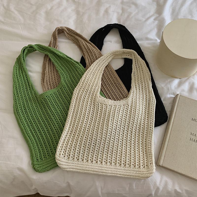 Lässige Hohlmuster Strick-Schultertasche Große Kapazität Mehrfarbig Leichte Taschen Gestrickte Polyester Lässige Tragetasche Urlaub