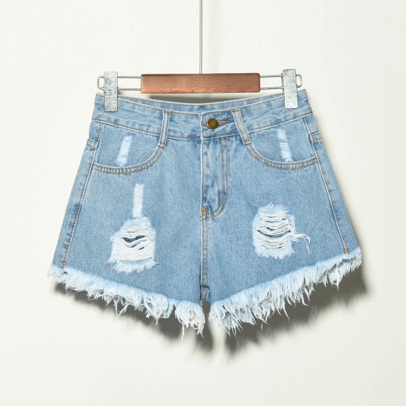 Summer new loose ripped edging women's denim shorts women's wide-leg pants women's pants