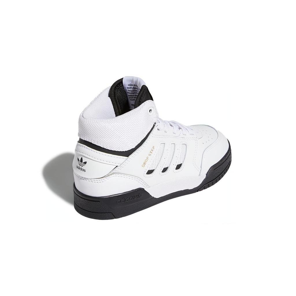 adidas Originals Drop Step C Fabric Casual Breathable High Top Kids' Skateboarding Shoes White Black FV5154