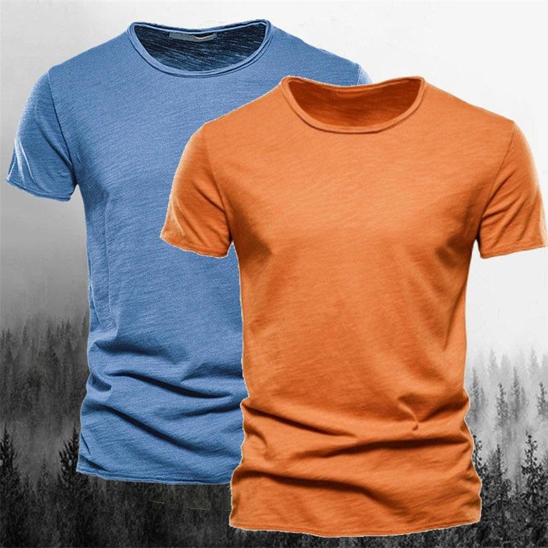 

Двухсекционная летняя футболка с круглым вырезом и короткими рукавами, популярная мужская, новая однотонная футболка из бамбукового хлопка, мужская одежда из чистого хлопка 3XL