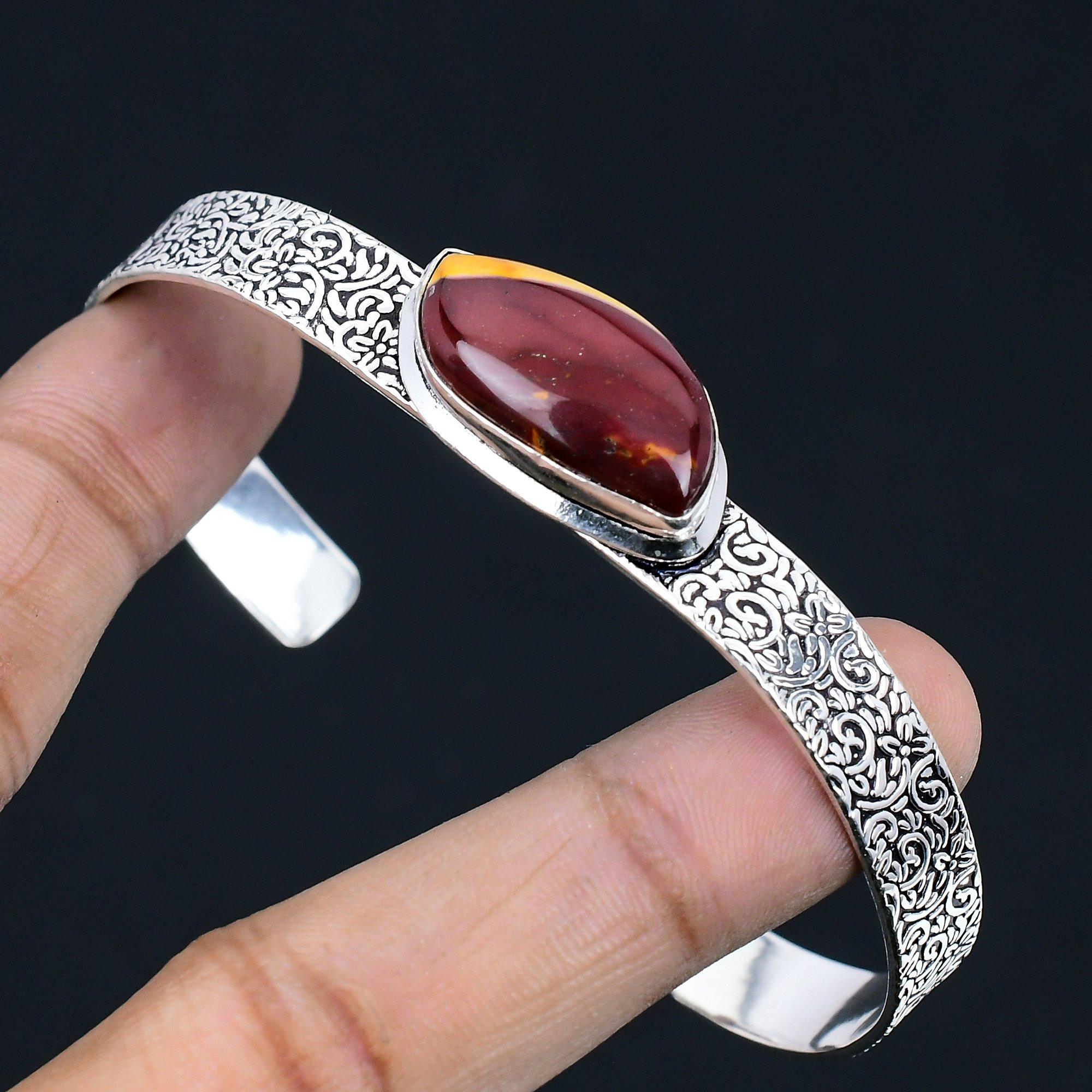 

925 Sterling Silver Mookaite Stone Engagement Handcrafted Wife Bangle Jewelry Adjustable