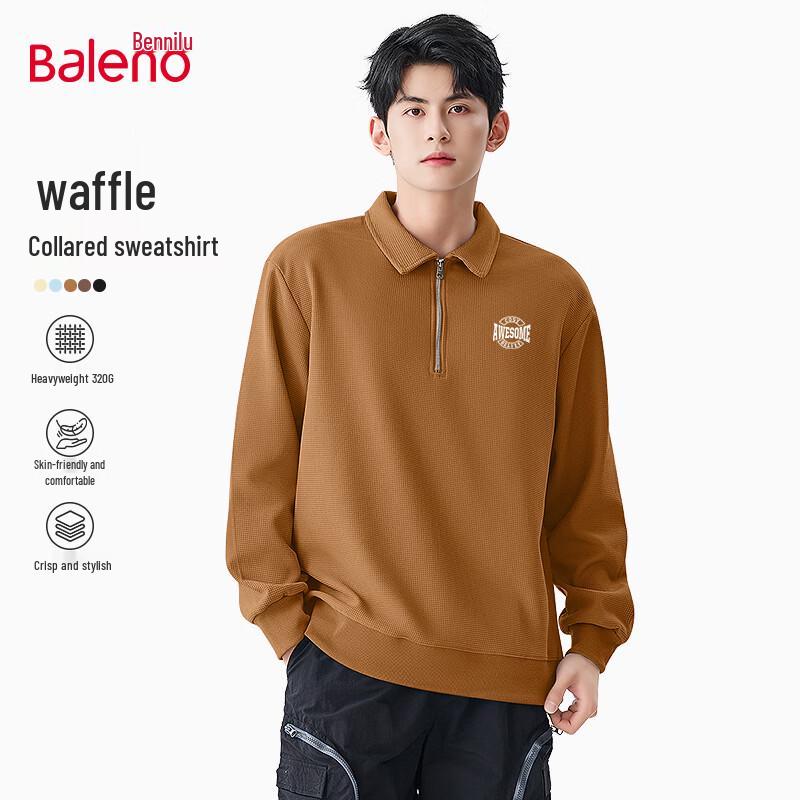 Baleno Men s Whale Tail Print Polo Waffle Sweatshirt 2XL