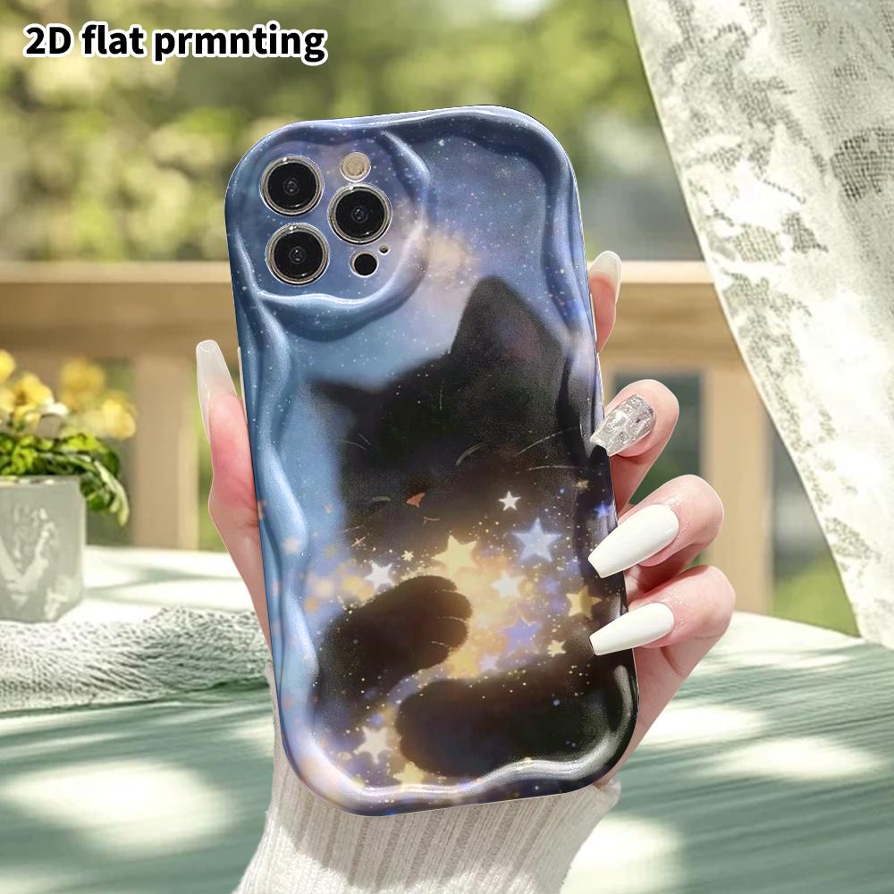Phone Case: 2D Flat Design Suitable for iPhone 18 17 16 15 14 13 Pro Protective Case, Holding a Little Black Starry Cat, Perfect Christmas and Hallowe