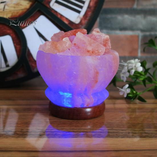 Night Light Romantic Glare Free Interesting Color Salt Lamp Changing Natural with Wooden Base Crystal