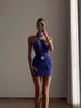 Women's Autumn/Winter Halter Neck Metal Buckle Pleated Dress