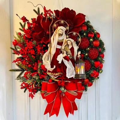 New Wooden Cross-Border Christmas Wreath: Festive Door Decor with Berries and Red Fortune Fruit