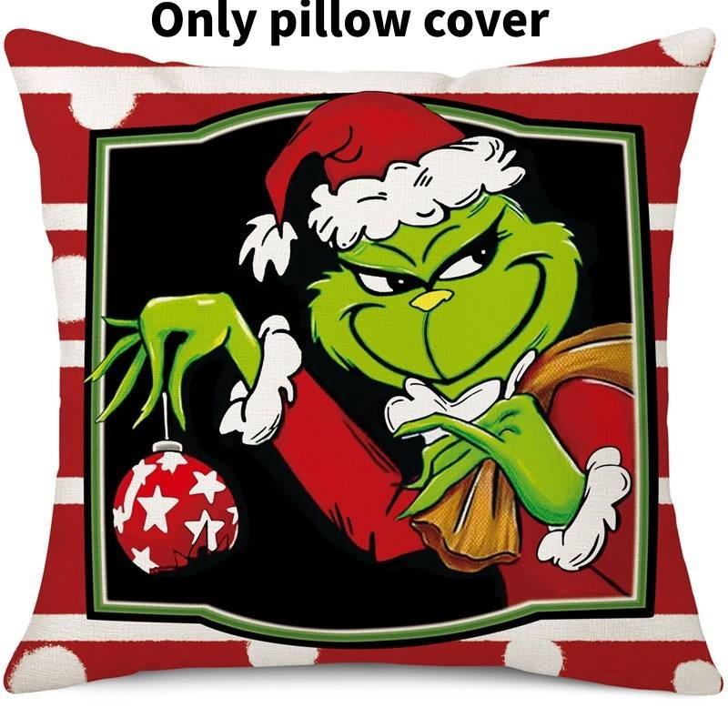 Cozy Green And Red Grinch Christmas Pillow Cover For Stylish Home Dcor 45x45cm