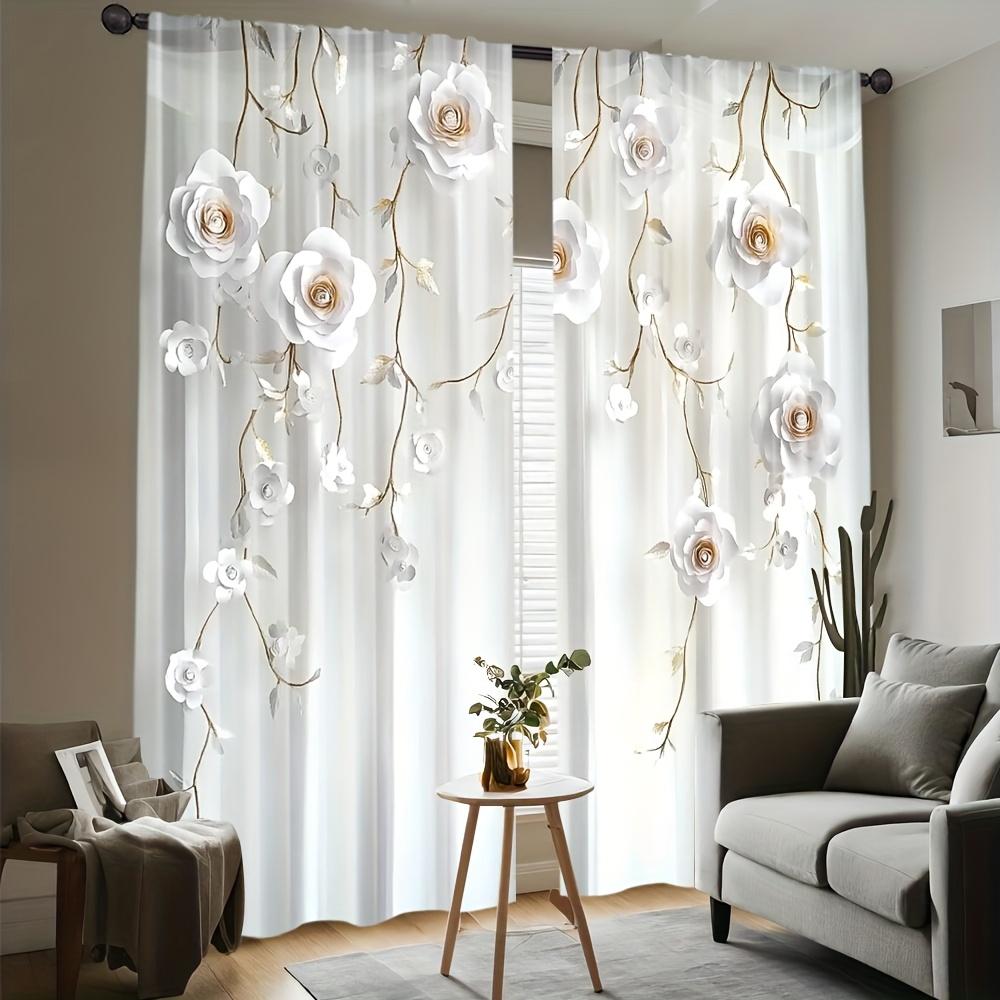 2 Stück Elegante Weiße Florale Transparente Vorhänge – Lichtfilterndes Sichtschutzgewebe für Wohnzimmer Schlafzimmer Büro   Moderne Wohnkultur