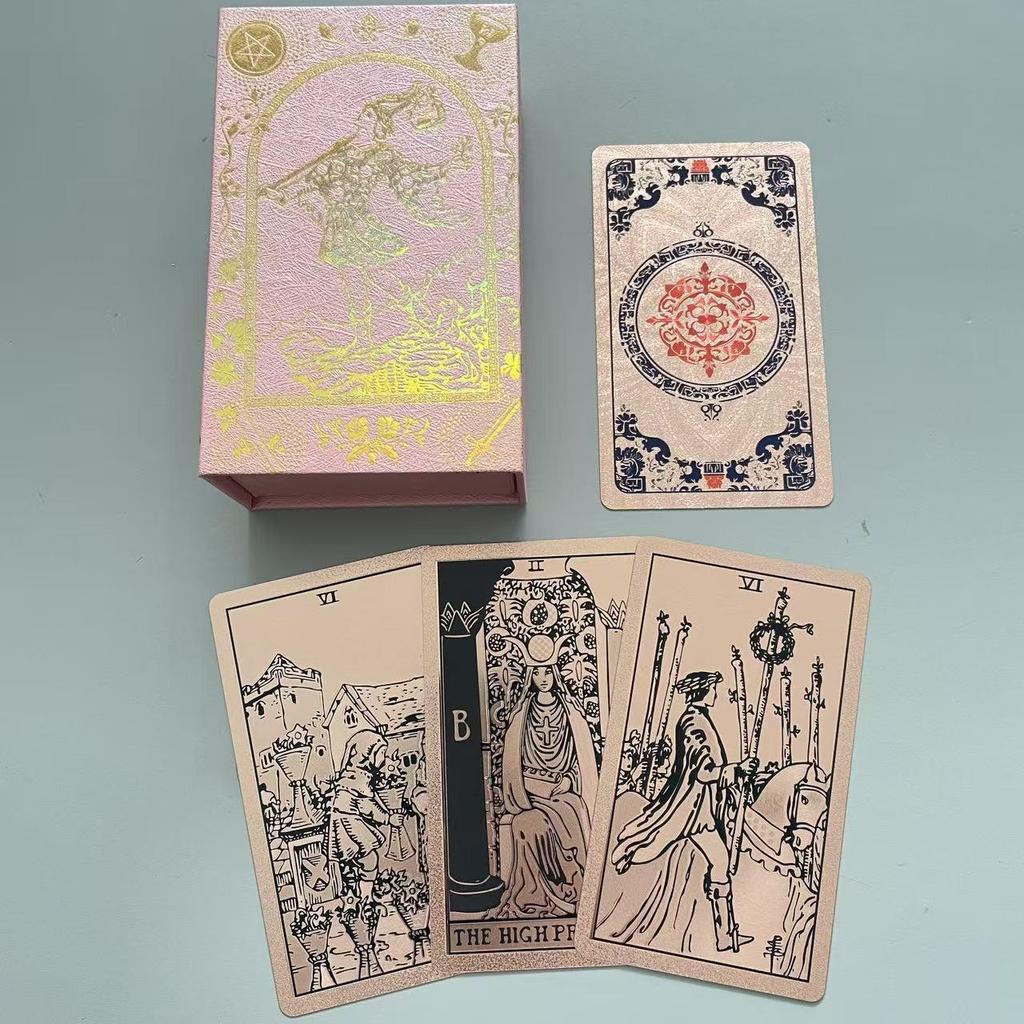 Gold Foil Waterproof Tarot Card Set with Full-Color Printing and Game Instructions