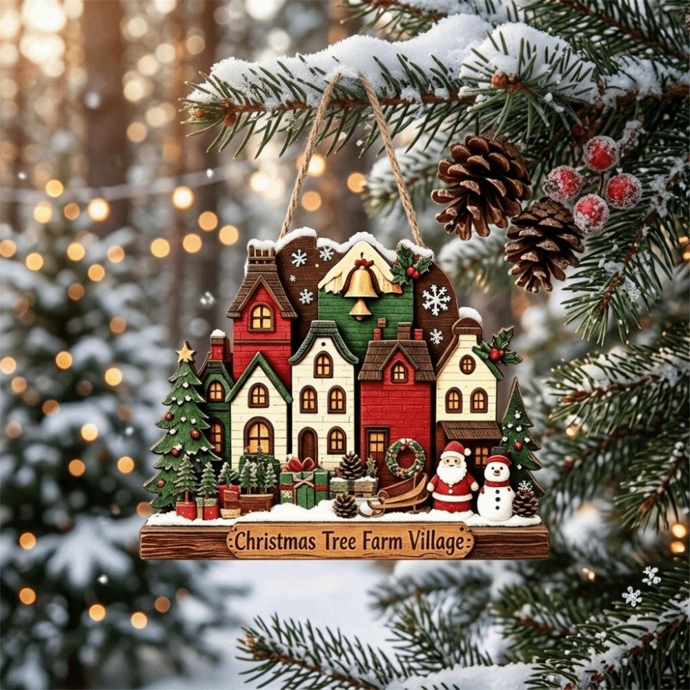 2D Flat Print Christmas Wooden Decoration Sign Snowman Santa Claus Xmas Ornaments Rustic Style Cottage Shape