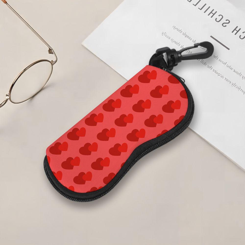 Red Heart Pattern Soft Eyewear Pouch,Portable Sunglasses Case For Women,Lightweight Fabric Spectacle Bag,Travel Protective Glasses Accessories Gift