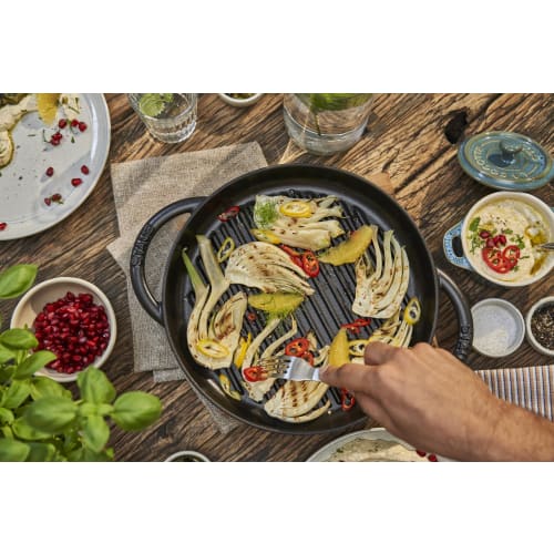 Staub Pure Grill Round Black 26cm Grill & Frying Pan, Double-Handled, Cast Iron, Enamel, Induction Compatible [Official Japanese Product] 40509-377