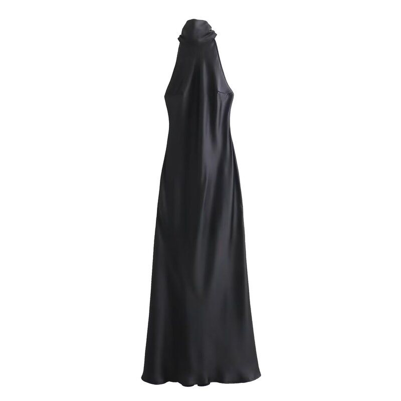 Fashion Style 2024 Fall and Winter New Women's Clothing Hanging Collar Silk Satin Texture Sleeveless Dress 8739331
