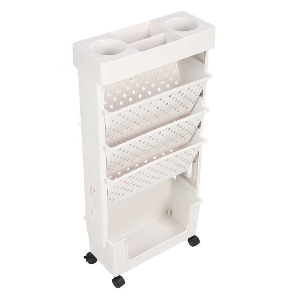 5 Tier Movable Bookshelf Removable Bookcase Rotatable Multilayer Mobile Bookshelf for Bedroom Dormit