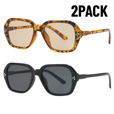 2PACK Latest Stylish Women Square Sunglasses Big Frame Shades UV400 Protection Classic Style Rivets Decoration Men Olive Green Classic Sun Glasses