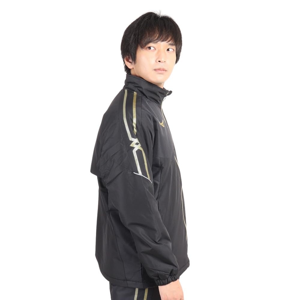 Mizuno Breath Thermo Training Warmer Size M Jacket, Moisture-Wicking, Heat-Generating, Water-Repellent, MC-LINE 32MEA630, Black/Gold,