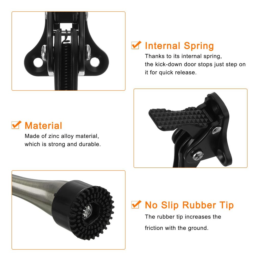 uxcell Kick Down Door Stop Set of 4 One Touch Kick Down Door Stop Holder with Rubber Tip and Screws Metal Door Kickstand for Door Bottom Black