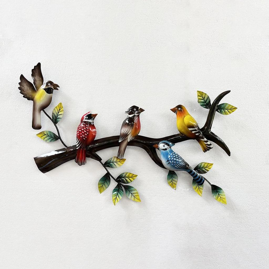 Metal Sparrow Birds Wall Art Decor Hanging Sculpture Wall Mounted for Living Room Bedroom Home Decoration Items (26.5 X 2 X 14 Inches)