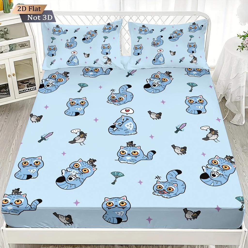 1pc K-Pop Demon Hunters Fitted Sheet Polyester Durablle Machine Washable Bedding Set for Home Bedroom Decoration Birthday Gift