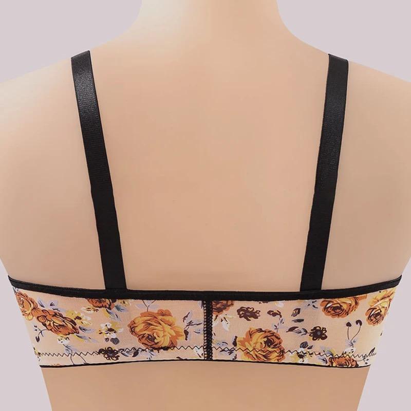 Seksowny biustonosz zapinany z przodu Push Up Brassrere Femme Drukowane kwiaty Bralette Wygodna bezprzewodowa bielizna damska BC Cup